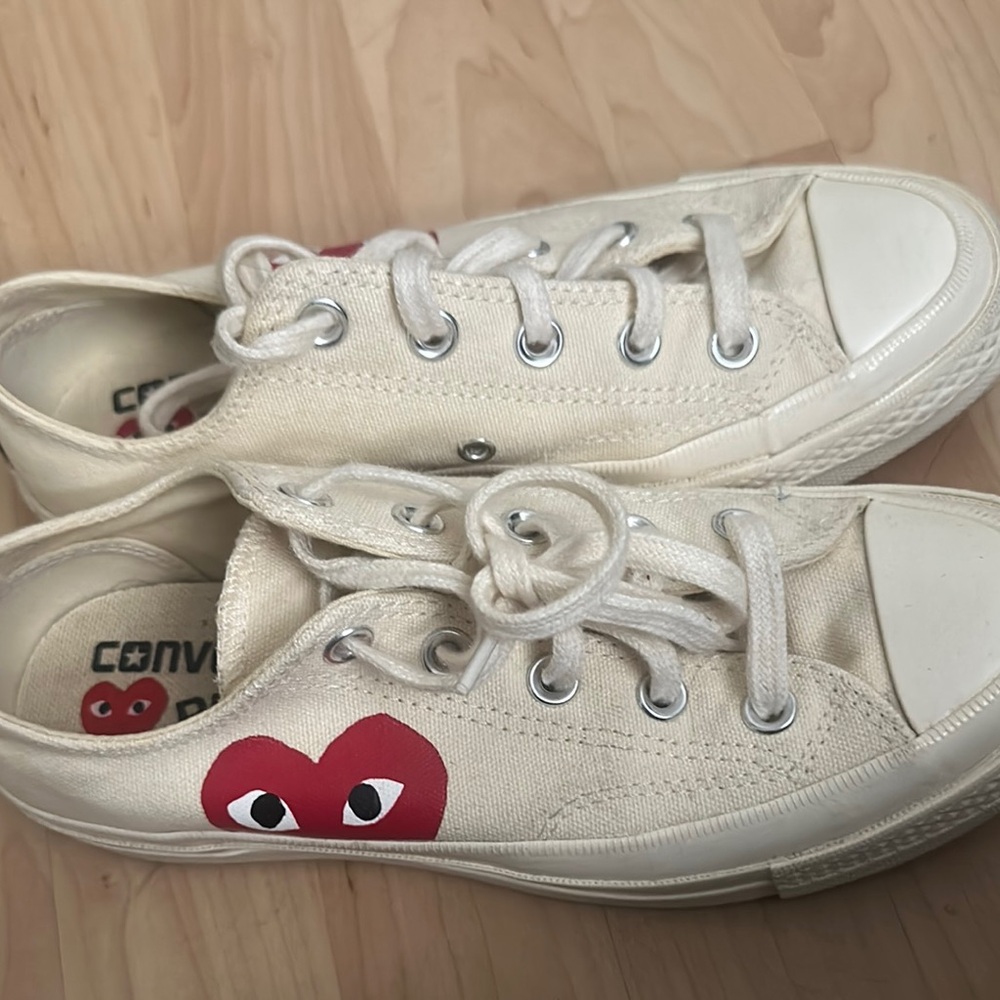Converse Cream and Red Sneakers with Heart Design